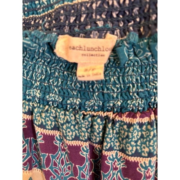 BeachLunchLounge Small Long Sleeve BoHo Floral Shift Mini Dress Smocked Neck - Picture 3 of 3